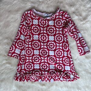 Floral Patterned Kids Casual Dress - Red and White